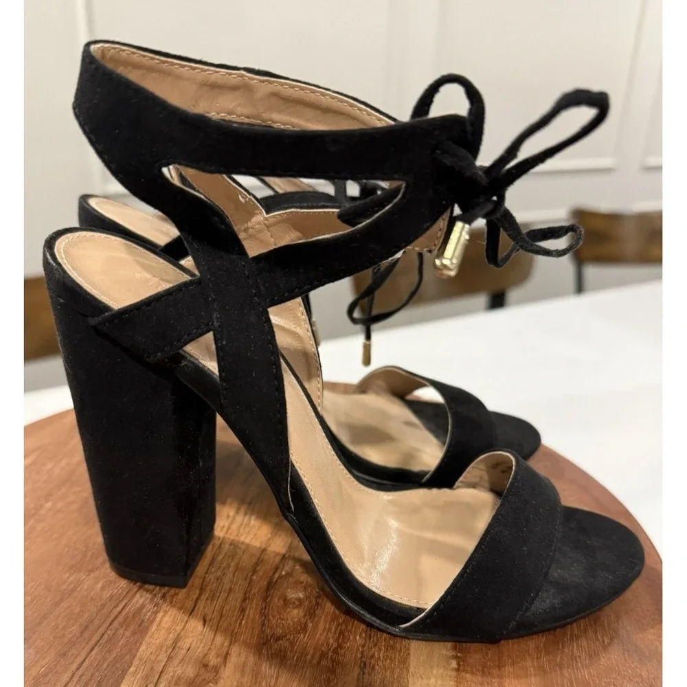 Charlotte Russe Jennie Black Suede Lace Up 4 inch Block Heels Size 7